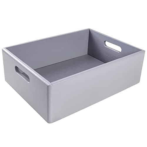 Image of Creative Deco XL Grey Wooden Crate with Handles | 40 x 30 x 13 cm (+/- 1 cm) | Easter Storage Box Natural Wood | Gift Box Wooden Crates for Kitchen Home Storage Documents