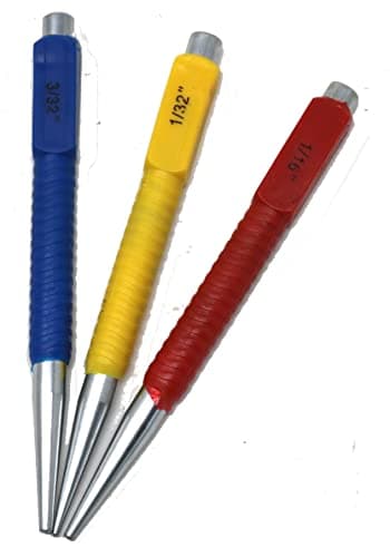 Image of 3 x fiXte Nail Punch Set Carbon Steel Colour Coded Handles 1/32", 1/16", 3/32" (1.5mm, 2mm and 3mm)