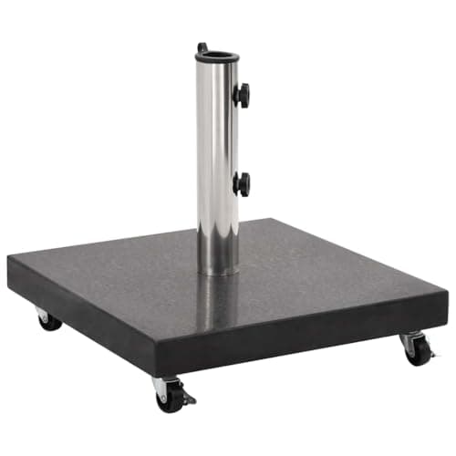 Image of vidaXL Parasol Base Granite 30kg - Square Black Granite Umbrella Stand Holder with Castors and Stainless Steel Tube for Outdoor, Garden, Patio