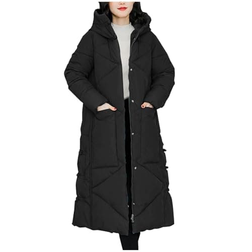 Image of Mrat Maxi Puffer Jacket Women Longline Padded Coat Hooded Winter Warm Windproof Overcoat Ladies Quilted Coat Thickened Loose Slim Fit Parka Solid Zip Up Pocket Jacket Outdoor Plus Size M-4XL