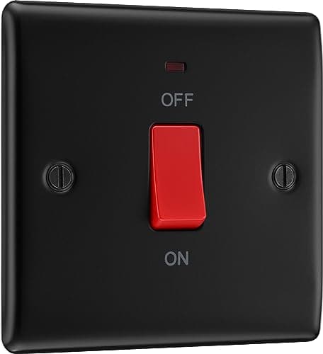 Image of BG Electrical Cooker Control Switch Unit with LED Power Indicator, Single Plate, Double Pole, Nexus Metal, Matt Black, 45A, NFB74
