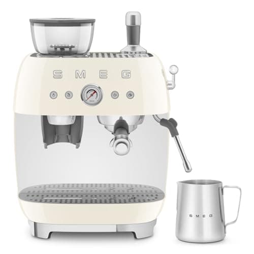 Image of Smeg EGF03CRUK Espresso Coffee Machine with Grinder, 20 Bar Pump, 2.4L, 1650W, Cream