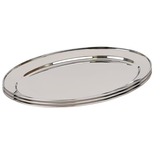 Image of Argon Tableware 60 x 41cm Serving Platters - 3 Pack - Stainless Steel Chrome Dinner Tray Oval Plate Extra Large Appetizer Serving Dishes for Party, Events, Table Service, Snack Platters