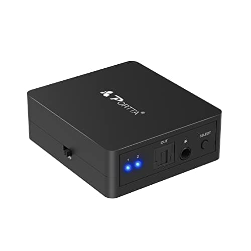 Image of Portta SPDIF Toslink Switcher 2x1 Digital Optical Audio Switch with IR Remote Control 1:1 Transmission for Xbox/Blu-ray player/Sound Bar/Receiver/Speakers/DVD Player/Amplifier and More