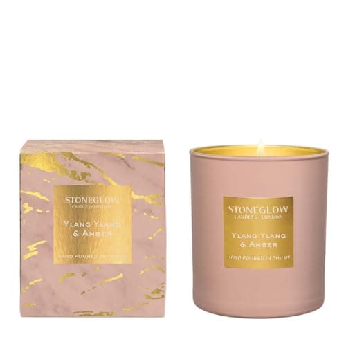 Image of Stoneglow Luna Collection - Ylang Ylang & Amber 220 Grams Scented Candle of Oriental Flowers accords of ylang ylang, Jasmine, iris, Dark Amber, Ginger, Black Pepper and Cinnamon - Pink & Gold