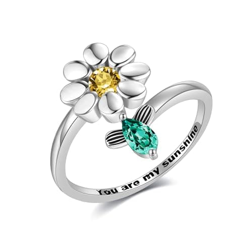 Image of ONEFINITY Daisy Ring for Women 925 Sterling Silver Daisy Ring Sunflower Adjustable Ring Valentine's Jewellery Gifts