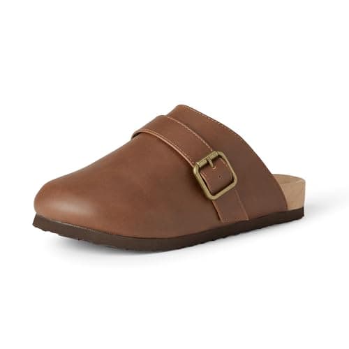 Image of Amazon Essentials Women's Comfort Clogs – Available With and Without Faux Shearling Lining, Faux Fur Tan Faux Leather, 7 UK