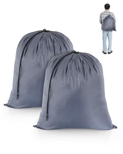 Image of OTraki 2Pcs Travel Laundry Bags 50x60cm, Medium Drawstring Laundry Bag Foldable Dirty Laundry Travel Bag Tear Resistant Storage Bags for Hamper Basket Home College Dorm Camp (Grey)