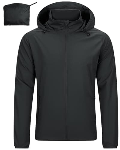 Image of 33,000ft Mens Lightweight Water Resistant Jackets Windproof Hiking Jacket Packaway Rain Coats Windbreaker For Running Cycling Casual Black M