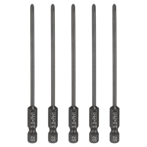 Image of sourcing map 5pcs #1 Phillips Screwdriver Bit PH1 1/4" Hex Shank 4" (100mm) Long 3mm Rod Magnetic Cross Head Drive Drill Bits S2 Steel Industrial Screw Driver Electric Power Tool, Black