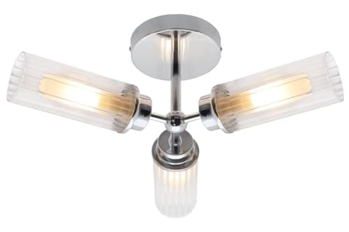 Image of IP44 Bathroom 3 Light Ceiling Light Chrome Clear Ribbed Glass Tubular Lamp Shades K401 LED 5W G9 Cool White