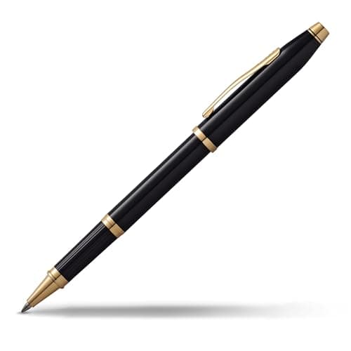 Image of CROSS Century II Black Lacquer Rollerball Pen with 23CT Gold-Plated Appointments incl. Luxury Gift Box – Refillable Rolling Ball Pen