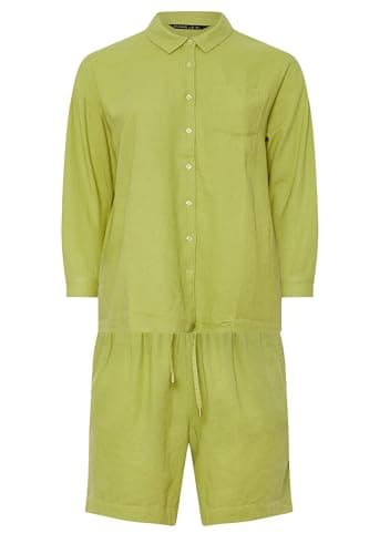 Image of EVANS Curve Set Chartreuse Linen Shirt & Short - Women's - Plus Size Curve