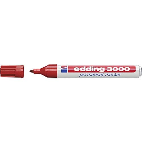 Image of edding 3000 permanent marker - red - 1 marker pen - round nib 1.5-3 mm - quick-drying permanent markers - waterproof, smudge-proof - for cardboard, plastic, wood, metal, fabric - marker pens