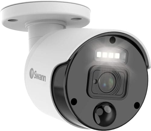 Image of Swann NVR Add-On Security Camera for Wired PoE NVR CCTV Recorders, 4K Ultra HD Video, Indoor/Outdoor Surveillance, Sensor Lights, Color Night Vision, Heat & Motion Detection, 875WLB