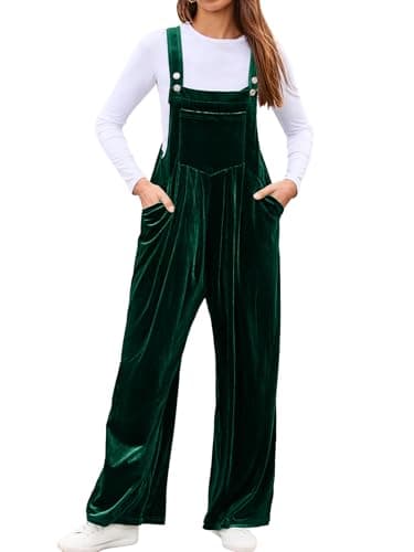 Image of BerryGo Casual Velvet Sleeveless Loose Jumpsuits Dressy One Piece Wide Leg Overalls Long Pant Rompers For Women, Dark Green, Medium