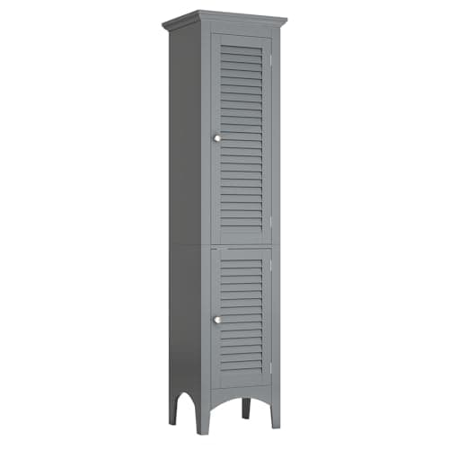 Image of COSTWAY Bathroom Tall Cabinet, Freestanding Storage Cupboard with Double Doors and Adjustable Shelf, Wooden Slim High Floor Cabinet for Living Room Kitchen Hallway, 38x33x160cm (Grey)