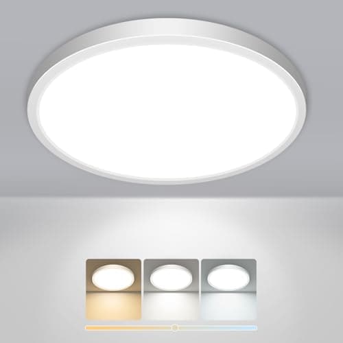 Image of slochi Bathroom Light, 3000K/4000K/6500K 3 Color Temperature, Waterproof IP44, Small, Round, Modern, 18W 2100LM Flush Ceiling Light for Bathroom, Kitchen, Bedroom, Hallway and More,Ø22CM