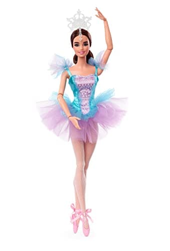 Image of Barbie Signature Ballet Wishes Doll (Brunette, 12 in), Posable, Wearing Ballerina Costume, Tutu, Pointe Shoes & Tiara, Gift for 6 Year Olds and Up, HCB87