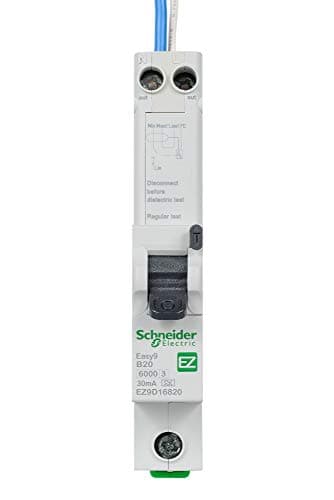Image of Schneider Electric Easy9 - RCBO Residual Circuit Breaker with Overcurrent Protection, 1 Pole, 20A, 30mA, Type A, B Curve, EZ9D16820