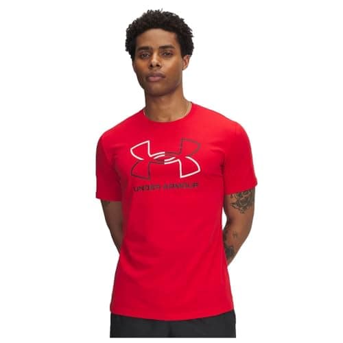 Image of Under Armour Global Line Foundation Updated Short Sleeve, Super-Soft and Comfortable Men's T-Shirt, Fast-Drying Gym Tee for Training and Casual Wear,Red/White/Black,XS