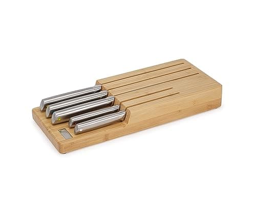 Image of Joseph Joseph Elevate Kitchen Knives 5-piece Japanesse Stainless Steel Knife Set with, in Drawer Bamboo Block Organiser Tray
