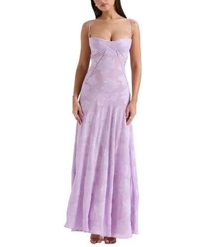 Image of xxxiticat Women's Summer Boho Cowl Neck Floral Cocktail Party Maxi Dresses High Waist Ruffle Beach Sundress, light purple, L