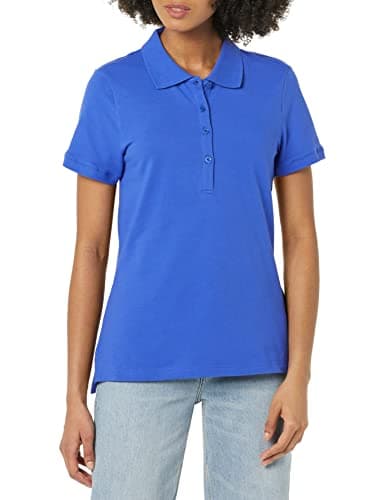 Image of Amazon Essentials Women's Short-Sleeve Polo Shirt (Available in Plus Size), Blue, L