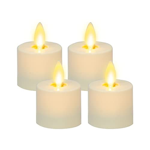 Image of Luminara Flickering Flameless Pearl Ivory Tealights - Warm LED Light Flame Votives - Battery Operated Decor for Dining Room Table Centerpieces, Fireplace Mantel, Dinner Party, Reception - Set of 4