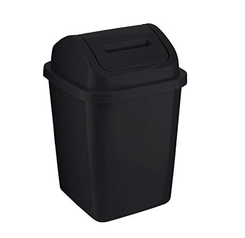 Image of ZOOM Plastic Swing Top Bin 5L Waste Paper Rubbish Trash Can Square Small Swing Top Desktop Kitchen Bathroom Garbage Dustbin, 5 Litre (Black)