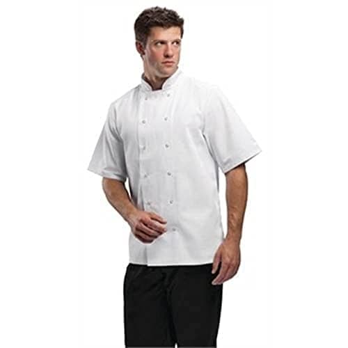 Image of Whites Chefs Clothing 22644 Boston Unisex Short Sleeve Jacket, Apparel, Double Breasted, Machine Washable, Embroidable, White, XS, Chest Size: 32, 34 inch / 81-86 cm