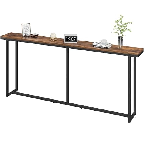 Image of Yaheetech Slim Console Table, 20x180x80 cm Narrow Hallway Table, Iron and Wood Sofa Table for Small Spaces, Easy Assembly, Sturdy Entryway Display Table, Rustic Brown and Black