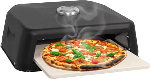 Image of Trendi Grill Top BBQ Pizza Oven | Pizza Stone Included, for Electric, Charcoal & Gas Barbecue Grills – Temperature Gauge, Carry Handles – for up to 12” Pizzas | Pizza, Naan Bread, Meat, Fish & Veg