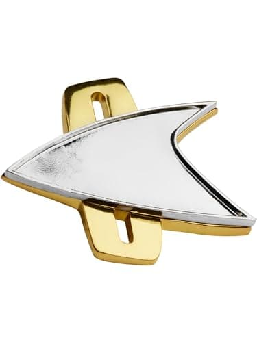 Image of Smiffys Star Trek Voyager Badge Official License Badge with pin Fastening, Secure Fit on Any Outfit, A Must-Have Accessory for Voyager Enthusiasts, Star Trek Halloween Fancy Dress Accessory Silver