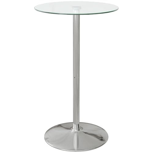 Image of HOMCOM Round Bar Table, Modern Dining Table with Tempered Glass Top and Steel Frame for 2, Easy Assembly for Breakfast Bar, Dining Room, 60 x 60 x 102cm, Clear