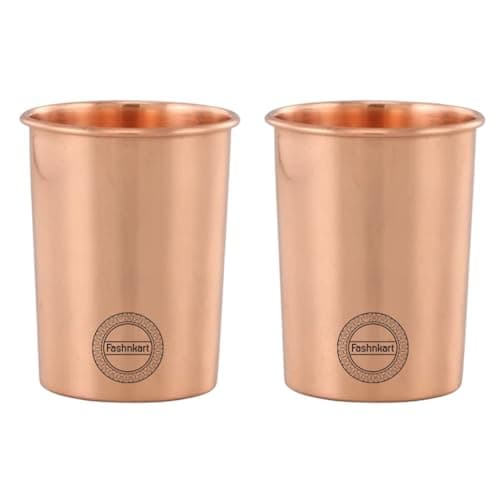 Image of Fashnkart Pure Copper Glasses Drinking Water Set of 2 Ayurvedic Health Pure Tumblers Copper Cups 10.14 Oz 300 Ml (Plain)
