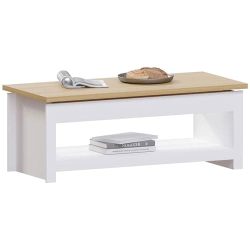 Image of Vida Designs Arlington Coffee Table Sliding Top With Storage 1 Shelf MDF Living Room (White)