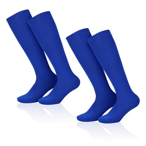 Image of SKHAOVS 2 Pairs Blue Football Socks for Boys Girls, Long Soccer Socks Breathable Sports Sock Trainer Sock Running Socks Hockey Rugby Socks, Long Kids Football Socks for Aged 5-12