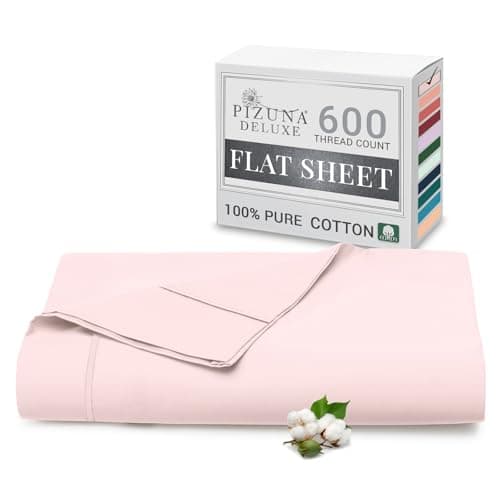 Image of Pizuna Pure Combed Cotton Super King Flat Sheet Light Pink, 600 Thread Count Long Staple Brushed Cotton Flat Sheets Super King Size, Cool Sateen Flat Sheet Superking