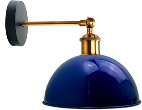 Image of LEDSone Vintage Industrial Wall Light Retro Style Adjustable Wall Sconce with Blue Dome Shade and Brass Arm, 180° Swivel, Ideal for Indoor Decor Bedroom Living Room Cafe Bar (Navy Blue)