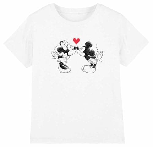 Image of Mickey Mouse and Minnie Sketch Kiss Valentine's Day Girls T Shirt, White, 12-13 Years