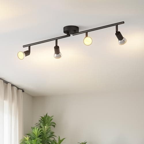 Image of LVWIT Ceiling Spotlight Rotatable,4 Way Living Room Lights Ceiling,GU10 Black Kitchen Lights Ceiling,GU10 Base Spot Lights,Ceiling Light Fitting Bracket for Lounge Bedroom Dining Room(NO Bulb)