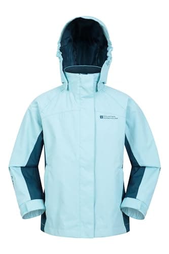 Image of Mountain Warehouse Shelly II Kids Waterproof Jacket - Taped Seams Childrens Rain Coat, Adjustable Cuffs, Boys & Girls - Spring Summer, Camping, Walking, Outdoors Turquoise (02) Kids Size 11-12 Years