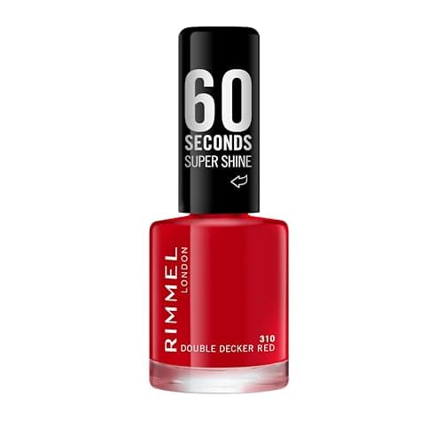 Image of Rimmel 60 Seconds Super Shine Nail Polish, Double Decker Red, Quick-Dry Nail Polish, Ultra-Shiny Finish, Easy to Apply, Vibrant Colour, Long-Wearing, Clean and Improved Formula, Vegan, 8ml
