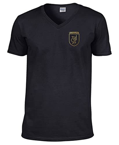 Image of Cyclops Print Liverpool Football LiverBird Crest Design V-Neck T_Shirt Mens Black Large
