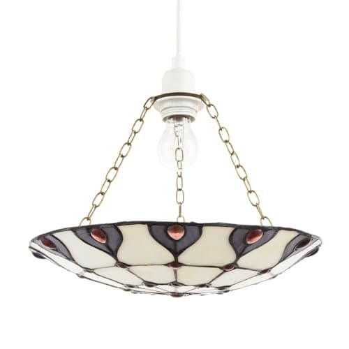Image of Designer Purple and Amber Stained Glass Tiffany Pendant Shade with Red Round Beads | 31cm x 6cm | Antique Chains Included by Happy Homewares