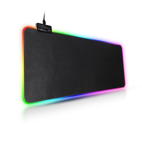 Image of Trintion RGB Gaming Mouse Mat 900×400×4mm Thick Extended Gaming Mouse and Keyboard Mat Pad with Non-Slip Rubber Base with 7 Light Modes Luminous LED Mouse Pad for Computer Gamer Black