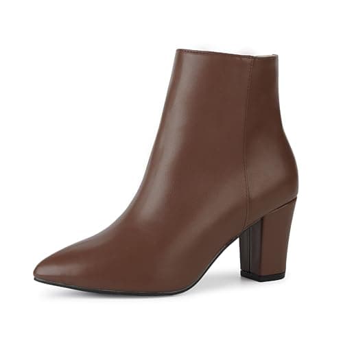 Image of Remxi Women's Ankle Boots Chunky High Heel Chelsea Boots Casual Smart Party Ladies Shoes Brown UK 8