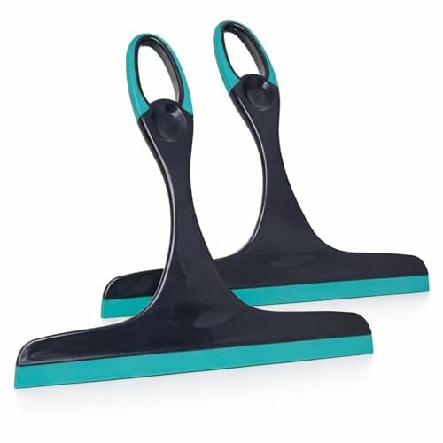 Image of 2-Pack Window Squeegee for Shower Glass, Mirrors & Tiles – Grey/Turquoise Multipurpose Shower Squeegees with Comfortable Grip – Glass Cleaner for Bathroom, Kitchen & Car Windows