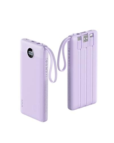 Image of VRURC 10000mAh Power Bank With Built in Cables,USB C Battery Pack Portable Charger with 5 Outputs 2 Inputs Powerbank LED Display compatible with iPhone 17 16 15 14, Samsung,Android